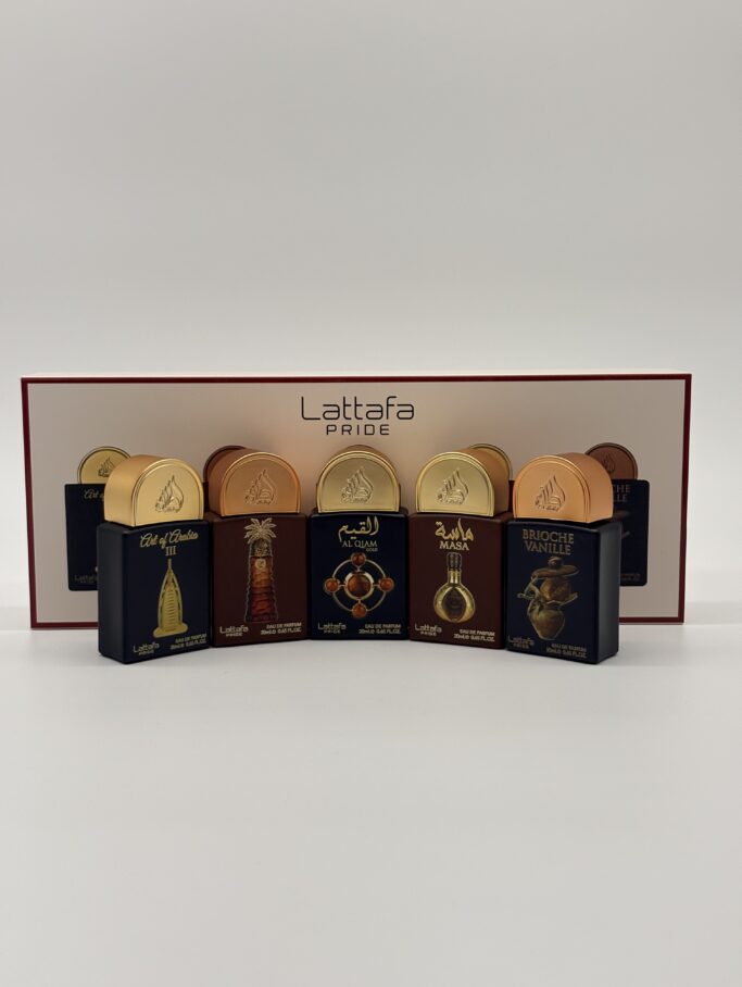 LATTAFA - 5 PC MINI SPRAY (Art of Arabia III, Ajwaa, Al Qiam Gold, Masa, Brioche Vanille)