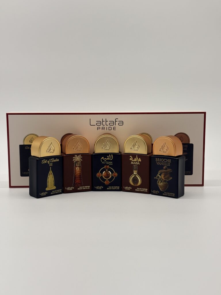 LATTAFA – 5 PC MINI SPRAY (Art of Arabia III, Ajwaa, Al Qiam Gold, Masa, Brioche Vanille)
