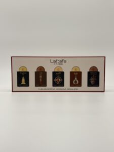 LATTAFA – 5 PC MINI SPRAY (Art of Arabia III, Ajwaa, Al Qiam Gold, Masa, Brioche Vanille)