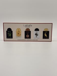 LATTAFA – 5 PC MINI SPRAY (Affection, Tharwah Gold, Watch 1505, Breeze, Shaheen Gold)