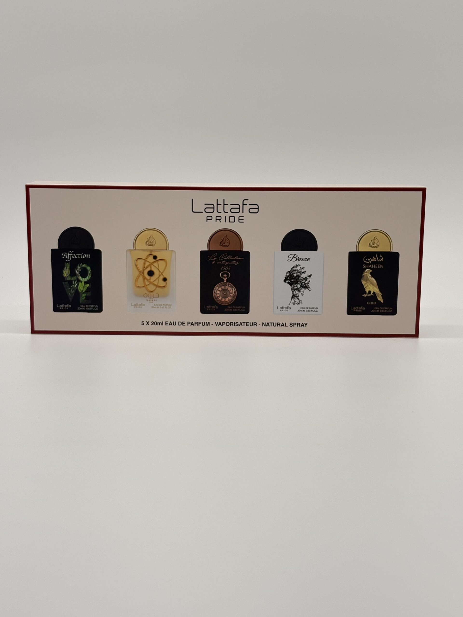 LATTAFA – 5 PC MINI SPRAY (Affection, Tharwah Gold, Watch 1505, Breeze, Shaheen Gold)