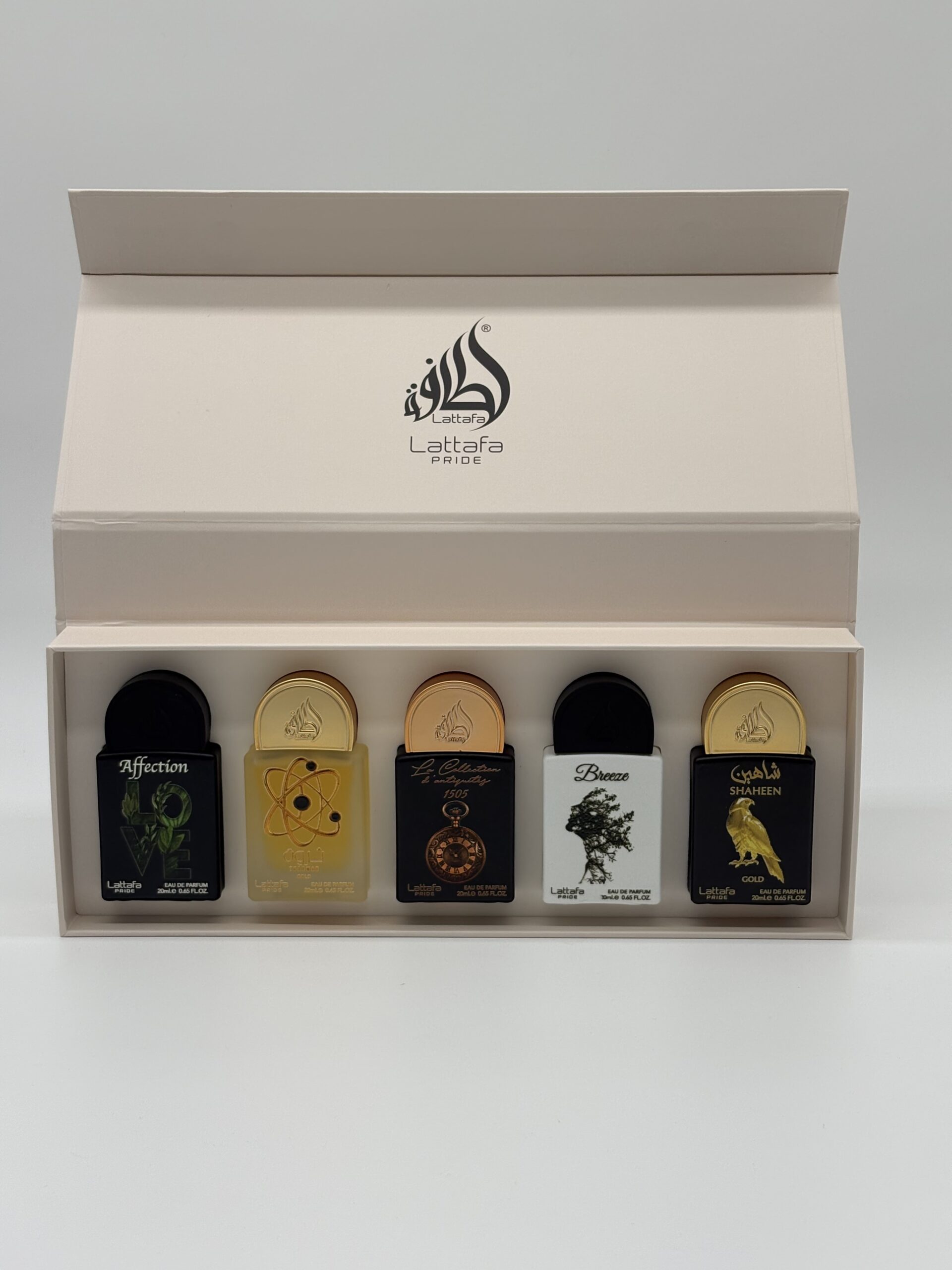 LATTAFA – 5 PC MINI SPRAY (Affection, Tharwah Gold, Watch 1505, Breeze, Shaheen Gold)