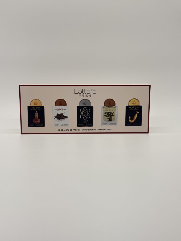 LATTAFA – 5 PC MINI SPRAY SET (Artisan Ethnique, Natural Oud, Tharwah Silver, Eternal Oud, Ishq Al Shuyuk)
