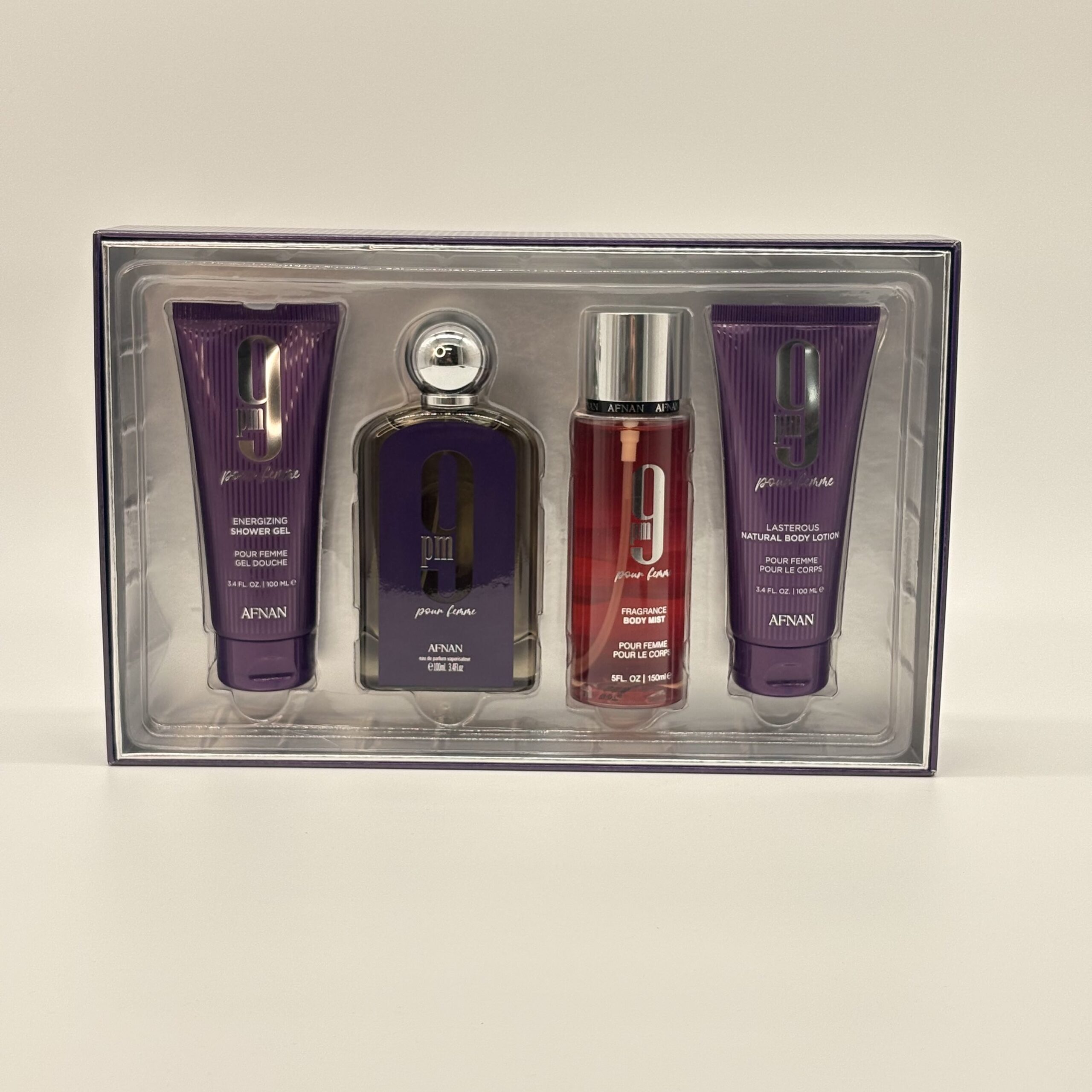 AFNAN – 9 PM PURPLE POUR FEMME 4 PC SET