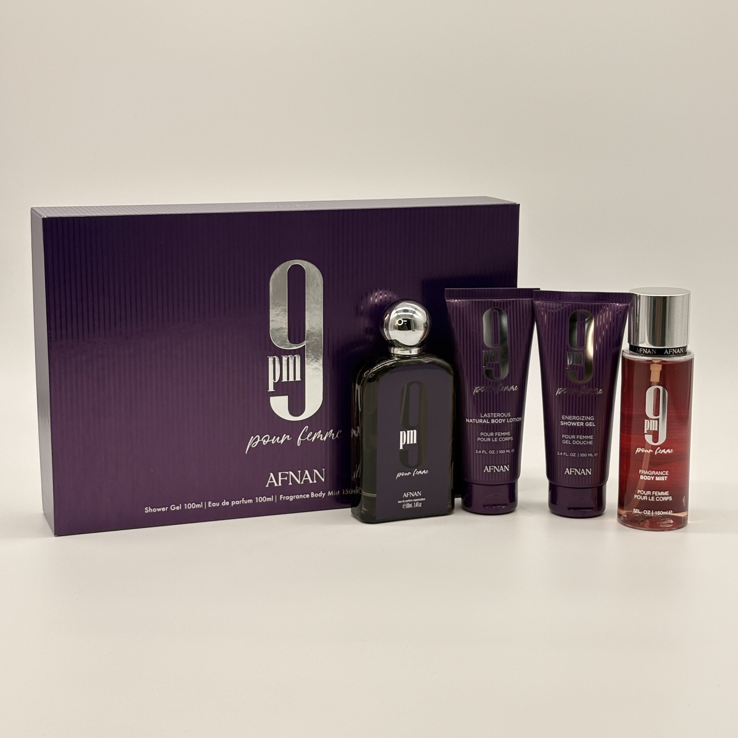 AFNAN – 9 PM PURPLE POUR FEMME 4 PC SET