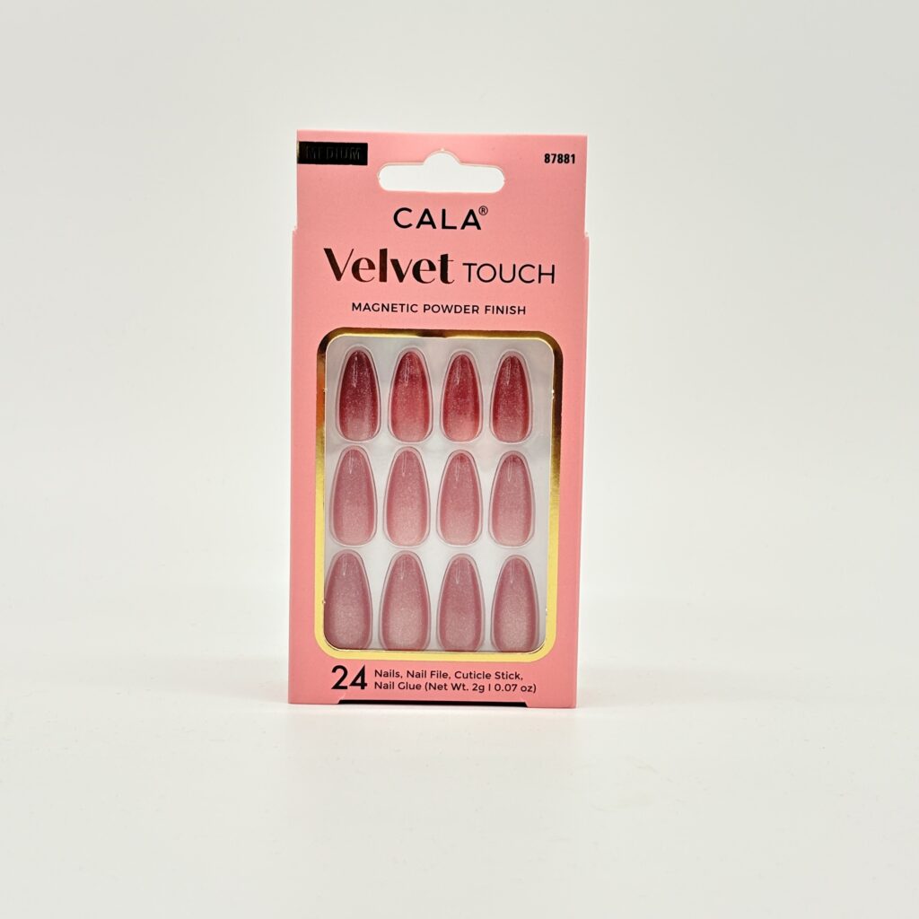 CALA VELVET MED ALMOND ALMOND MAUVE CATEYE PINK 24 PC NAIL SET-87881