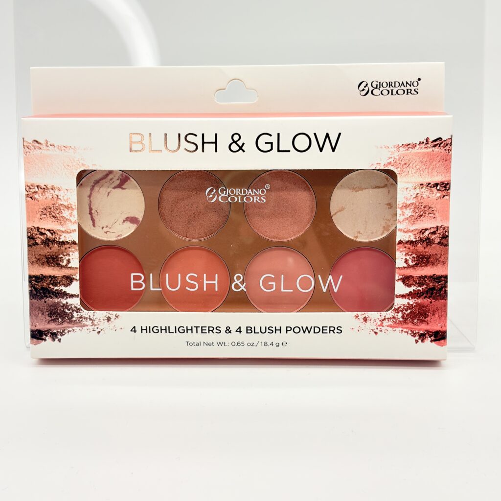 GIORDANO COLORS – BLUSH & GLOW PALETTE  – 4 Highlighters + 4 Blush Powders