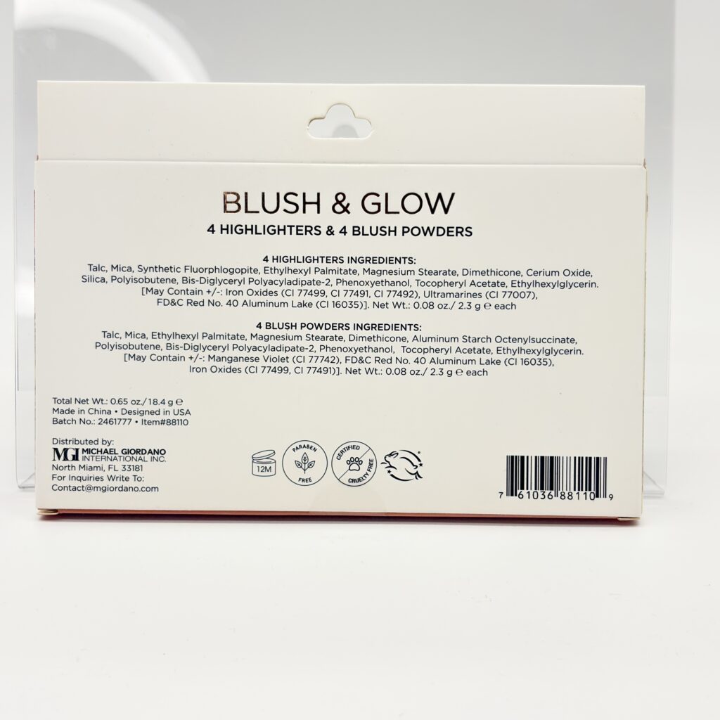 GIORDANO COLORS – BLUSH & GLOW PALETTE  – 4 Highlighters + 4 Blush Powders